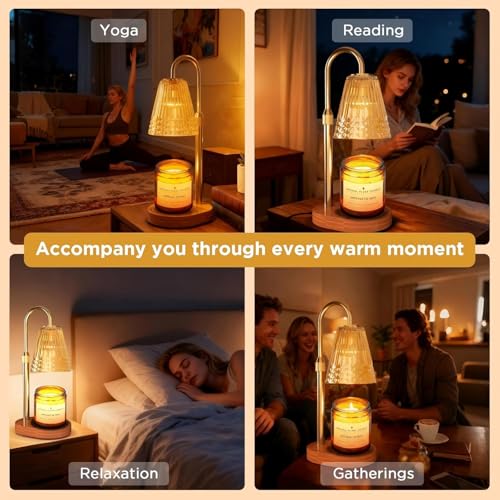 Candle Warmer Lamp with Timer, 4-Levels Dimmable Electric Wax Melter, Adj.Height for Jar Candles, Mother's& Father's&Chris...