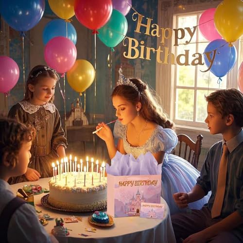 PrintGuru 13” Large Happy Birthday Gift Bag with Tissue Paper, Greeting Card and Ribbon Handles for Women Girls Kids Birth...