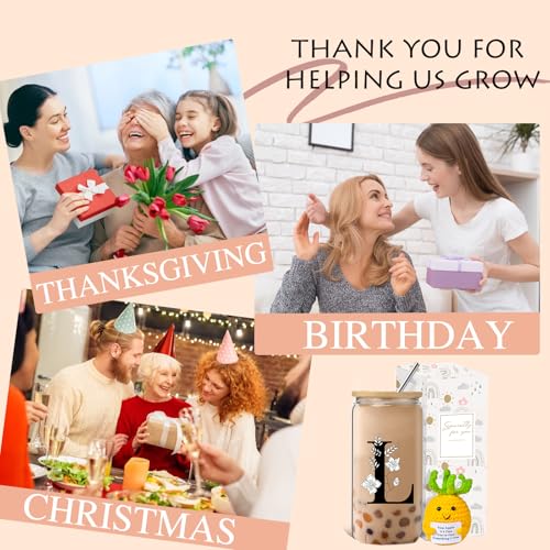fcaylo Monogrammed Initial Glass Cup with Lids and Straws, Personalized Gift Set with Doll, 16 Oz Ice Coffee Cup for Wome...