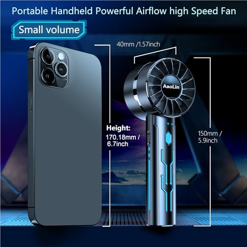 AaoLin 2pcs Portable Handheld Turbo Fan with 7000rpm High-Speed Motor USB Rechargeable Cooling Personal Fan 4-Speed, 4-16H...