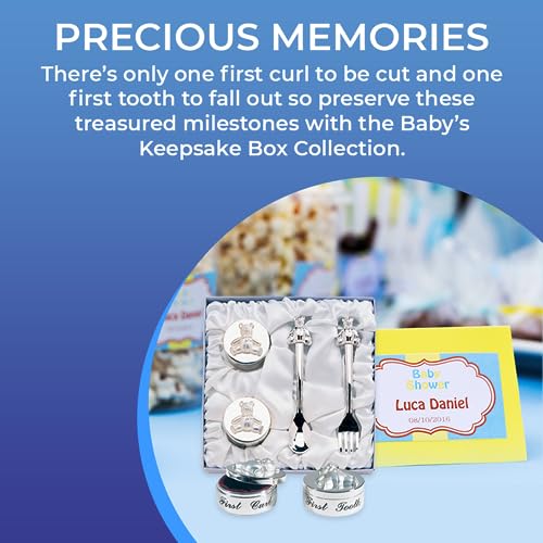 Baby’s First Curl and First Tooth Keepsake Box Collection | Adorable Teddy Bear Designs | Charming Gift | Satin-Lined Whit...