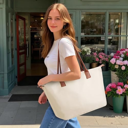 DIXEIGHT Tote Bag for Women, Casual Hobo Bag Vegan Leather Top-Handle Purse Foldable Shoulder Nylon Zipper Handbag