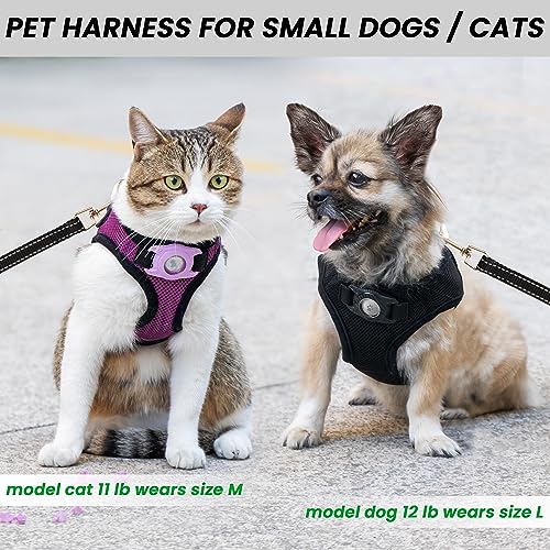 JVVGPET Dog Harness with Airtag Holder for Small Dogs, Puppy, Cats - No Pull Step in Small Dog Harness and Reflective Dog ...