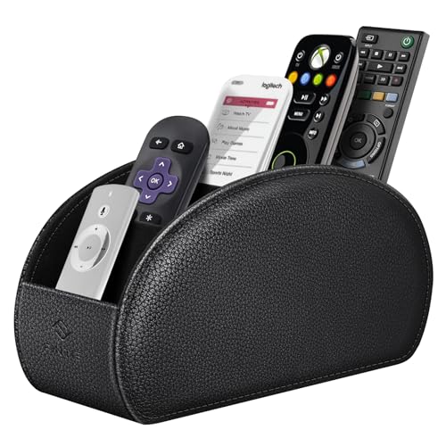 Fintie Remote Control Holder, 5 Compartments Vegan Leather TV Remoter Caddy Desktop Organizer Makeup Brush Holder Storage ...