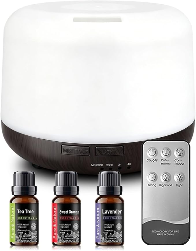 Aroma Diffuser with 3 Essential Oils Set,500ml Aromatherapy Essential Oil Diffusers for Large Room,Mini Humidifier for Hom...