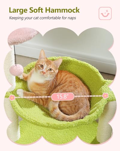 MUTTROS Flower Cat Tree, 28" Cat Tower with Cozy Flower Perch, Large Hammock for Indoor Small Cats, Cute Cat Tree with Sis...