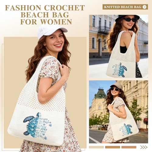Crochet Beach Tote Bag, Aesthetic Mesh Tote Bag Hippie Bag Knit Bag, Summer Beach Bag for Women