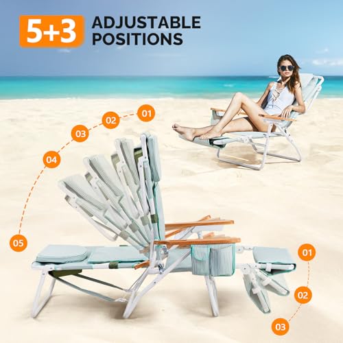 VINGLI Deluxe 3 in1 Beach Chair, Tanning Chair with Face Hole, Reclining Lounge with Foot Rest, Cup Holder and Storage Ba...