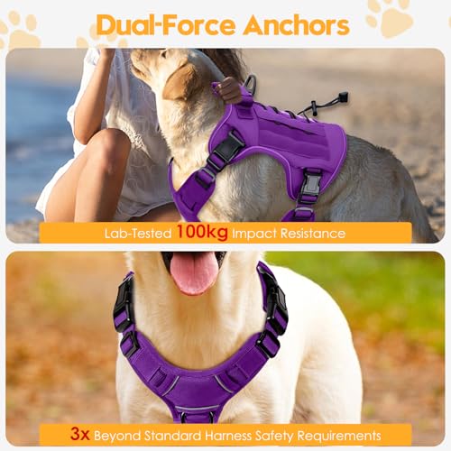 Heavy-Duty Tactical Dog Harness for Large Dogs, No Pull Adjustable Reflective Pet Vest with Molle System, K9 Military-Grad...