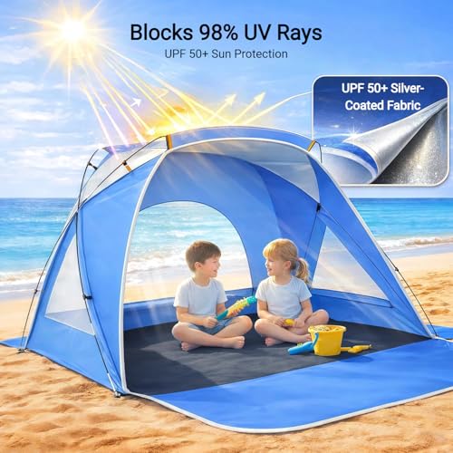 Beach Tent, Portable Sun Shelter for 2/3/4/6-8 Person with UPF 50+ UV Protection, Easy Setup Waterproof Beach Shade Canopy...