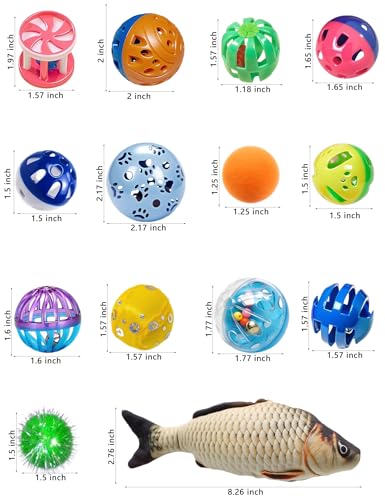 DIYUQISHI 43 Pcs Cat Toys Set for Indoor Bored Kitten - Catnip Fish, Bell Balls, Plush Balls, Glow Balls & Extra Catnip Pa...
