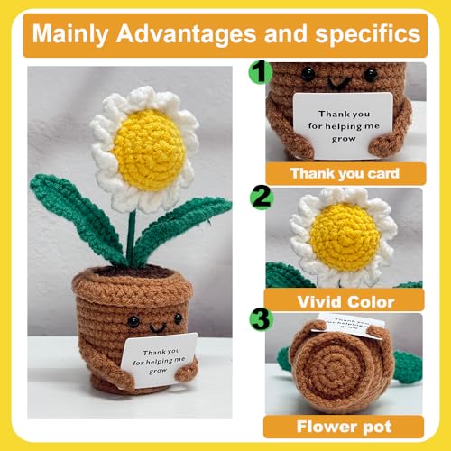 HivFov 2PCS Handmade Crochet Sunflower with Daisy,Knitted Flowers,Crochet Flower Gifts, Thank You for Gift,Gift for Mother...
