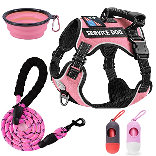 Cymiler Service Dog Vest,No-Pull Dog Harness and Leash Set,Adjustable Oxford Reflective Service Dog Vest Harness with Hand...