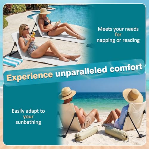 Vicenpal 2 Pack Foldable Beach Lounge Chairs Portable Lightweight Beach Mat Lounger Chairs with Back Support Pool Seat for...