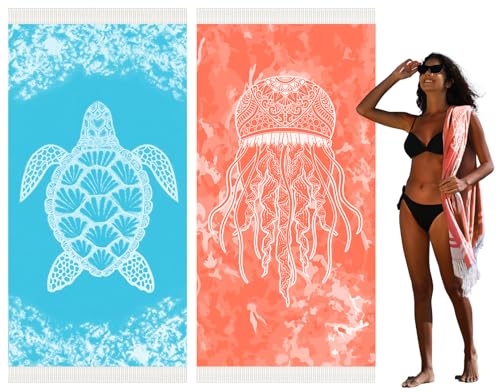 Widdonen Thin Turkish Beach Towel Lightweight Quick Dry Absorbent Cotton Bathroom Bath Pool Swim Towels Extra Large Oversi...