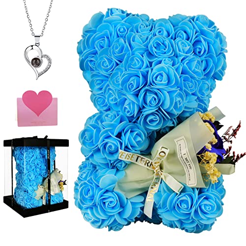 K KYMAKE Valentine's Day Gifts for Women, Handmade Rose Teddy Bear Flower Bear, Birthday Gifts for Her, Forever Preserving...