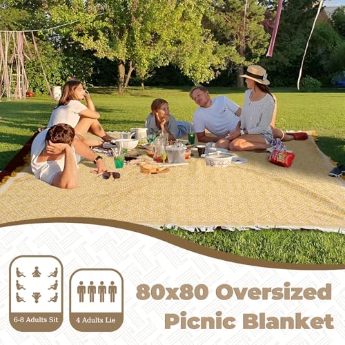 Genovega 2 in 1 Extra Large 80"* 80" Rug Picnic Waterproof Outdoor Beach Blanket Foldable Camping Mat Summer Camp Equipmen...