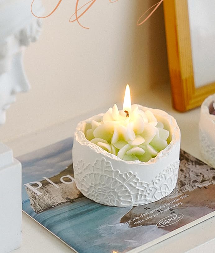 Green Hydrangea Flower Scented Candle - Decorative Lace Cup Candle, Rustic Floral Candle Gift, Home Fragrance Decor, Sprin...