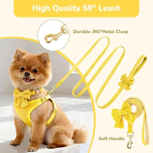 Small Dog Collar Harness and Leash Set, Dog Harness no Pull with Bowtie, Breathable Cotton Adjustable Pet Puppy Harness, E...