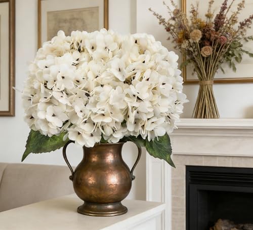 Kimura's Cabin 6pcs Fake White Flowers Artificial Silk Hydrangea Flowers Bouquets Faux Hydrangea Stems for Home Table Cent...