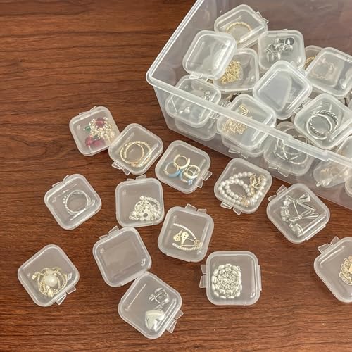 Moritic 40Pcs Mini Jewelry Storage Containers, 1.37 x 1.37 x 0.7 Inches,Clear Plastic Cases for Pearl Bracelets and Small ...