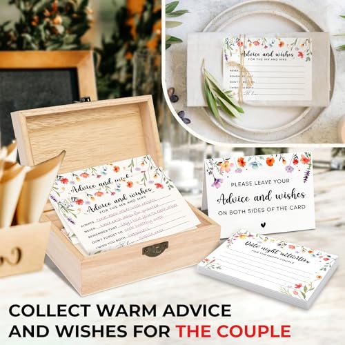 STOFINITY Advice And Wishes For The Mr And Mrs - 50 Pcs Flower Wedding Advice Cards Box, Floral Bridal Shower Games Advice...