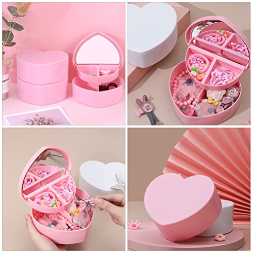 Cabilock 4 PCS Heart Shape Double Layer Jewelry Box with Mirror, Portable Jewelry Organizer Case for Earrings Rings Neckla...