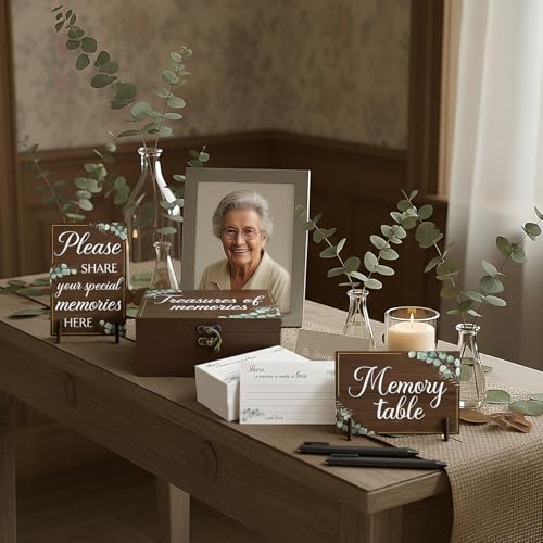 Gilprop 112 Pcs Celebration of Life Memory Cards Set Share a Memory Cards with Box 2 Wood Sign with 4 Hold and 5 Pens, Sym...