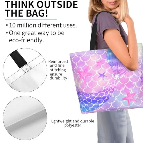 bositigo Pink Mermaid Gym Tote Bags for Women,Cute Ocean Mermaid Purse Print Shoulder Reusable Shopping Handbags Casual Tr...