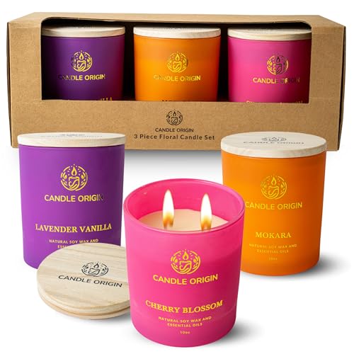 Flowery Candle Gift Set for Women - 3 Pack Scented Soy Candles Non Toxic - 10 Ounce Aromatherapy Candles for Home Decor - ...