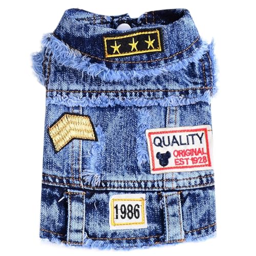 DOGGYZSTYLE Cool Dog Jean Jacket Small Puppy Outfits Frenchie Clothes Denim Coats for Small Medium Dogs Cats Boys Girls Pe...