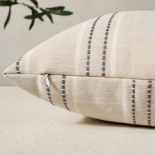 Hckot Throw Pillow Covers 20x20 Set of 2 Striped Pillow Covers Textured Linen Decorative Pillows Square Cushion Covers for...