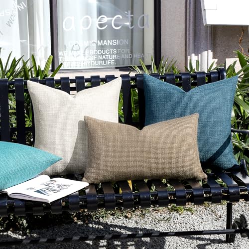 Artscope Outdoor Waterproof Throw Pillow Covers 12x20 Inch Decorative Linen Outdoor Pillows Cushion Case for Patio Couch S...