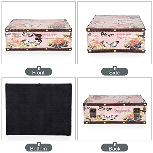 ELLDOO Butterfly Treasure Chest Box, Wooden + PU Leather Storage Decorative Box for Jewelry Trinkets Photos, Rectangular K...
