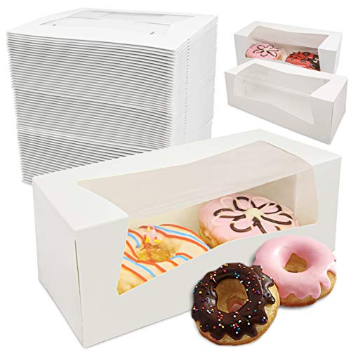 Fit Meal Prep 25 Pack 9 x 4 x 3.5 Inches White Bakery Boxes with Window, Auto-Popup Cardboard Gift Packaging and Baking Co...
