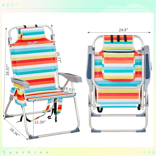 NAICKUC Folding Low Backpack Beach Chairs for Adults, 5-Positions Adjustable Portable Recliner, Aluminum Frame, Includes H...