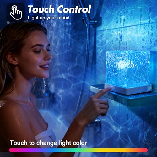 Rechargeable Shower Light No Wiring, 16 Color Changeable Ocean Wave Projector Light, Dimmable Waterproof Shower Lamp with ...