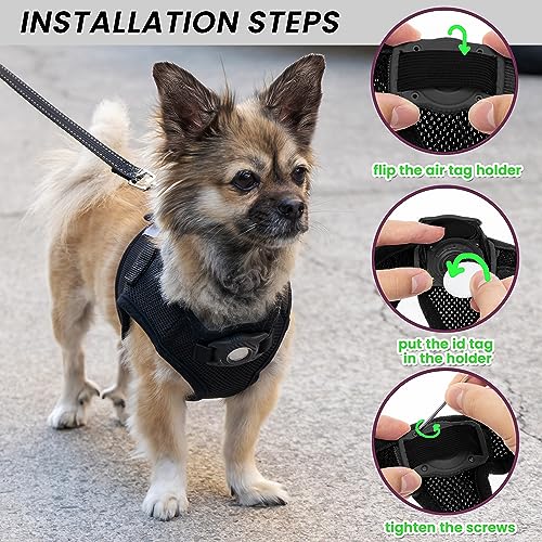 JVVGPET Dog Harness with Airtag Holder for Small Dogs, Puppy, Cats - No Pull Step in Small Dog Harness and Reflective Dog ...