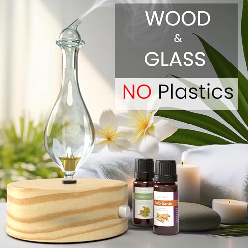 ArOmis Premium Glass Essential Oils Nebulizer - Waterless Diffuser for Aromatherapy - Handmade Oil Diffuser, Wooden Base, ...
