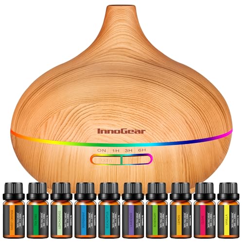 InnoGear Aromatherapy Diffuser & 10 Essential Oils Set, 400ml Diffuser Ultrasonic Diffuser Cool Mist Humidifier with 4 Tim...