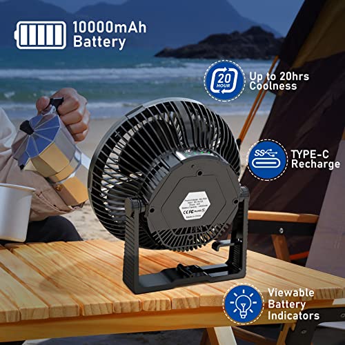 MORECORE Portable Camping Fan with LED Lantern, 24HRS Running 8inch Rechargeable Tent Fan, Powerful 3-Speed 180° Rotate wi...