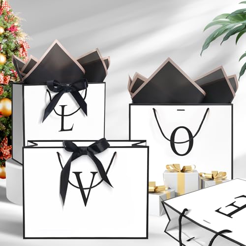 QLSKO Monogrammed Gift Wrap Bag Personalized Initial Paper Bag with Card Matching Envelope Sticker,Bow Ribbon and Wrapping...