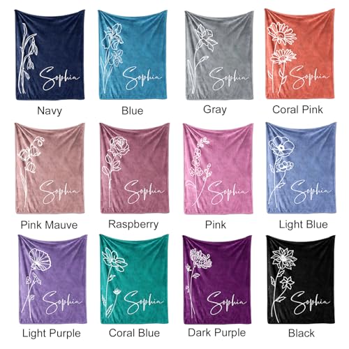 KUKULIKI Mothers Day Personalized Gifts for Mom, Custom Blanket with Name and Birth Month Flowers, Personalized Blankets f...