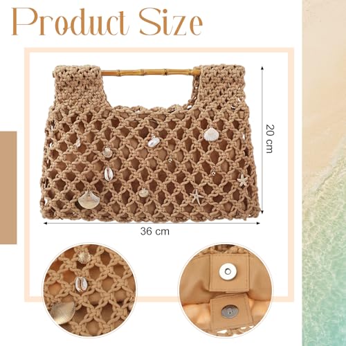 Sunnymove Women Crochet Woven Mesh Handbag Straw Seaside Beach Bag Vacation Summer Tote Purse Wedding Party Gift