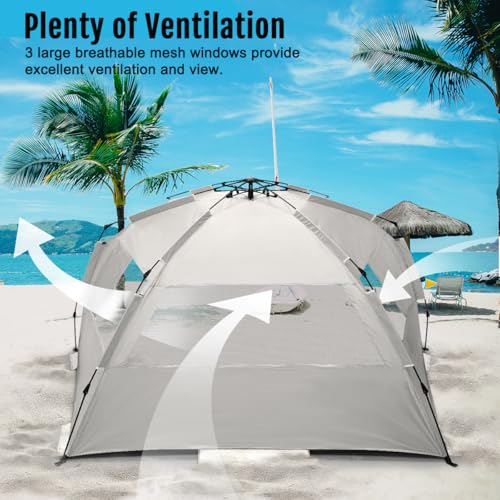 WhiteFang Deluxe Pop Up Beach Tent Sun Shade Shelter for 3-4/5-6 Person, UV Protection, Extendable Floor with 3 Ventilatin...