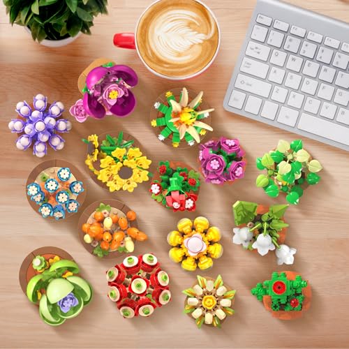 CUBIMANA 15 Pack Flowers Plants Mini Building Set - Gifts for Mothers Day, Flower Botanical Collection 3.6MM Block Toy for...