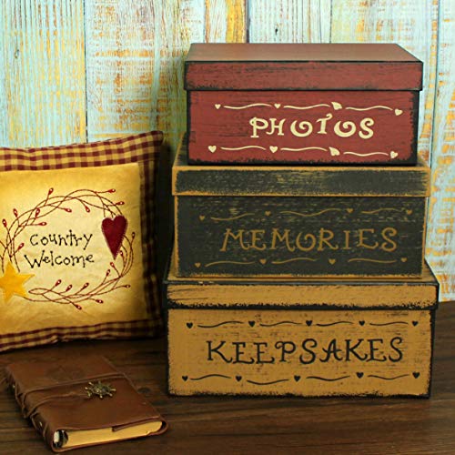 CVHOMEDECO. Primitive Vintage Rectangular Photos, Memories, Keepsakes Cardboard Nesting Boxes, Large 12 X 9 X 5-1/2 Inch. ...