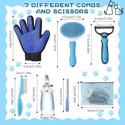 Daxguard 7-in-1 Pet Grooming Kit–Cat Brush,Dog Brush for Shedding,Double-Sided Flea Comb,Dog Nail Trimmers,Dog Bath Suppli...