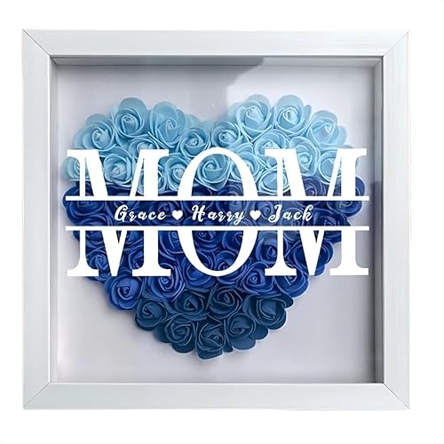 CUSTNEY Mom Flower Shadow Box with LED Light Personalized Light Up Flower Shadow Box Frame with Kid's Name for MOM Grandma...