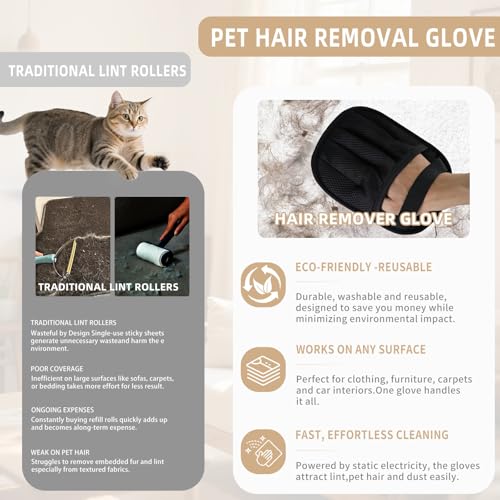 Aiwojiujiu 2 PCS Pet Hair Removal Glove for Cats & Dogs, Newly Pro Five-Finger Electrostatic Pet Hair Remover Gloves, Magi...